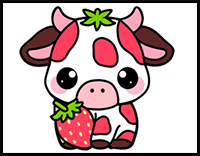 How to Draw a Cute Strawberry Cow Kawaii Easy