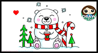 How to Draw a Polar Bear for Winter Holiday Easy