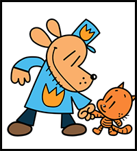 How to Draw Dog Man and Cat Kid Holding Hands with Easy Step-by-Step Drawing Tutorial for Kids