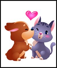 How to Draw a Cute Kawaii Chibi Dog & Cat Kissing (Taters N Tots) Easy Step-by-Step Drawing Tutorial for Kids