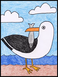 Easy How Draw a Seagull Tutorial and Seagull Coloring Page