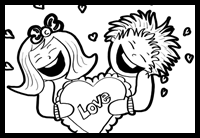 Drawing a Boy and a Girl Holding a Valentine's Day Heart