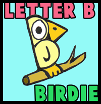 How to Draw Cartoon Birds with Alphabet Letter B Version Two