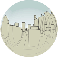 Curvilinear perspective with 5 vanishing points