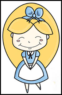 How to Draw Cute Alice from Alice in Wonderland (Cartoon / Kawaii Chibi Version) Easy Step by Step Drawing Tutorial for Kids