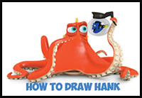 How to Draw Hank the Octopus and Dory from Finding Dory – Step by Step Drawing Tutorial