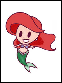 How to Draw Cute Baby Kawaii Chibi Ariel from Disney’s The Little Mermaid