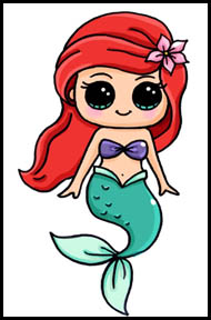How to Draw Mermaid Ariel Cute and Easy