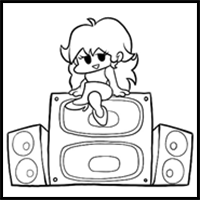 How to draw Girlfriend sitting on the speakers