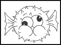 How to Draw a Cartoon Blowfish (AKA Puffer Fish) Step by Step Drawing Tutorial for Kids