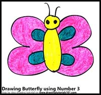 How to Draw a Butterfly using Number 3