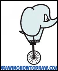 How to Draw a Cute Cartoon Baby Elephant Riding a Unicycle from Alphabet Letters Easy Step by Step Drawing Lesson for Kids