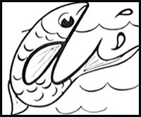 How to Draw Cartoon Jumping Fish from a Cursive Lowercase Letter d Shape – Tutorial for Kids