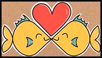 How to Draw Cartoon Fish Kissing from the Letter ‘X’ in Easy Step by Step Drawing Tutorial for Kids