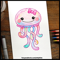 How to Draw Kawaii Jellyfish and Colour It with Watercolour Pencils