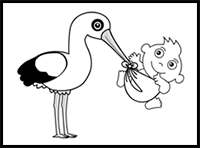 How to Draw a Stork with Baby