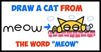How to Draw Cartoon Cat Catching Mouse from the Word Meow