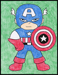Easy How to Draw Captain America Tutorial and Captain America Coloring Page