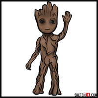 How to Draw Baby Groot Waving