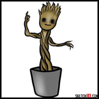 How to Draw Baby Groot in a Pot