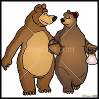 How to Draw Bear and She-Bear, Masha and The Bear