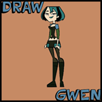 How to Draw Gwen From Total Drama Island & Action with Instructional Drawing Steps
