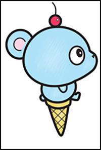 Learn How to Draw Super Cute Cartoon/Kawaii Bear on Ice Cream Cone Simple Steps Drawing Lesson for Children & Beginners