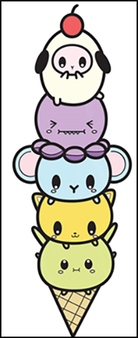 How to Draw Cute Kawaii Animals Stacked in Ice Cream Cone Easy Step by Step Drawing Tutorial for Kids