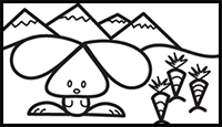 Learn How to Draw a Cartoon Bunny Rabbit Scene from Lowercase Cursive Letter A Shape : Easy Step by Step Drawing Tutorial for Kids