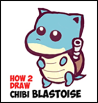 Learn How to Draw Cute Baby Chibi Blastoise from Pokemon Simple Step by Step Drawing Lesson