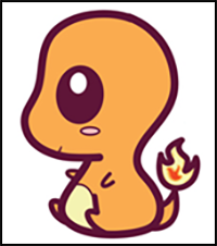 How to Draw Cute / Kawaii / Chibi Charmander from Pokemon in Easy Step by Step Drawing Tutorial for Kids and Beginners