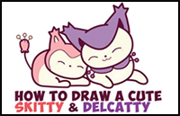 Learn How to Draw Delcatty and Skitty (cute / kawaii / chibi) from Pokemon with Easy Steps Drawing Lesson for Beginners
