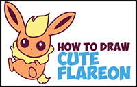 How to Draw Flareon in Cute / Kawaii / Chibi / Baby Style - Easy Step by Step Drawing Lesson for Kids