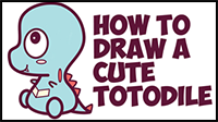 How to Draw Cute / Chibi / Kawaii Totodile from Pokemon with Easy Step by Step Drawing Tutorial for Kids / Beginners
