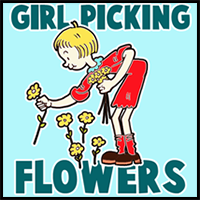 How to Draw a Girl Picking Flowers for Valentines Day or Mothers Day