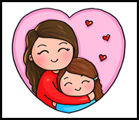 How to Draw Hugging Mom Easy