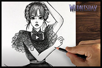 How to Draw WEDNESDAY ADDAMS | Drawing Tutorial (Step by Step)