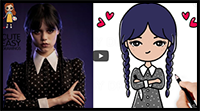 Draw Wednesday Addams - Jenna Ortega Easy Cartoon Drawing