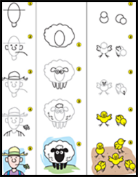 How to Draw a Farmer, Sheep and Chicks