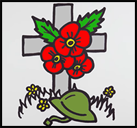How to Draw Cross with Poppies | Memorial Day Drawings
