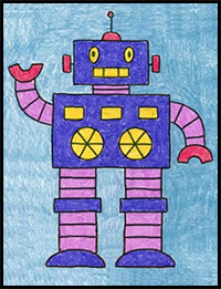 Easy How to Draw a Robot Tutorial and Robot Coloring Page