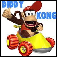 How to Draw Diddy Kong Driving His Car from Wii Mario Kart