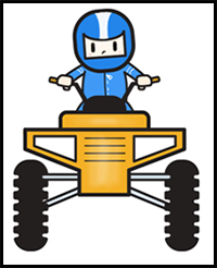 How to Draw a Cartoon ATV (All-terrain Vehicle) with Rider Step by Step Drawing Tutorial for Kids