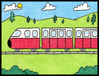 Easy How to Draw a Train Tutorial and Train Drawing Coloring Page