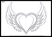 Step by Step Drawing tutorial on How to Draw Heart with Wings